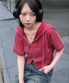 WEGO ヴィンテージウォッシュロゴ半袖パーカー