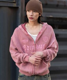WEGO 【ユニセックス着用ITEM】ブリーチニットグラフィックZIPパーカー