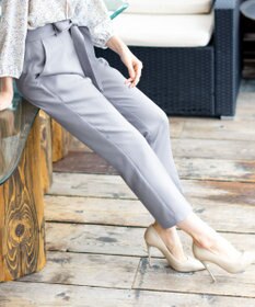 Tiaclasse L 【洗える】美脚効果も叶うリボン付きテーパードパンツ