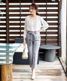 Tiaclasse L 【洗える】美脚効果も叶うリボン付きテーパードパンツ