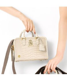 A.D.M.J. 【牛革】クロコ型押しヘリ巻きボストン23cm