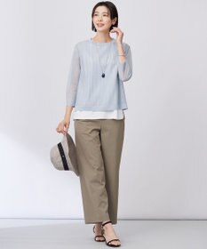 J.PRESS LADIES L 【洗える・接触冷感・UVケア・吸水速乾・防透け】麻シェルドライ ワイドストレート マリン パンツ