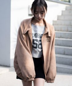 WEGO 【ユニセックス着用ITEM/MLサイズ展開】フェイクスウェードロゴスウィングトップ