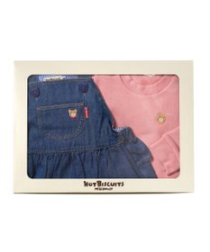 MIKI HOUSE HOT BISCUITS ワンポイントデニムジャンパースカート＆ワンポイントトレーナーギフトセット【BOX付き】