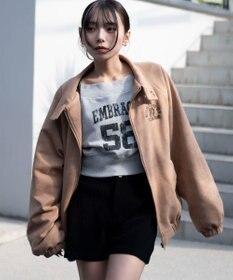 WEGO 【ユニセックス着用ITEM/MLサイズ展開】フェイクスウェードロゴスウィングトップ