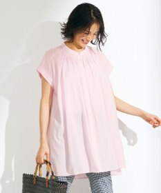 ANY 【洗える】シャーリングチュニック ブラウス