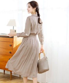 Tiaclasse L 【洗える】ヴィンテージサテンシャツワンピース