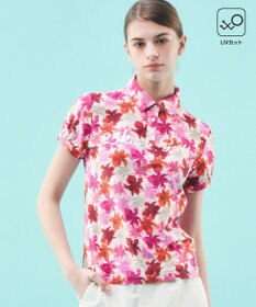 23区GOLF 【WOMEN】【UVカット】草花柄プリントポロシャツ