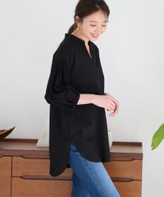 ANY 【洗濯機可】エンブロイダリー スキッパーチュニックブラウス