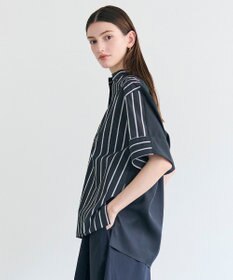 BEIGE， QUARTZ / 異素材コンビ ストライプシャツ