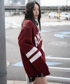 WEGO 【25年秋冬新作】フラッフィーVネックニットBIGプルオーバー