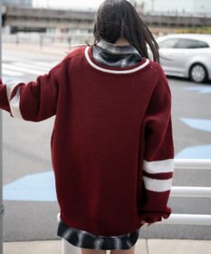 WEGO 【25年秋冬新作】フラッフィーVネックニットBIGプルオーバー