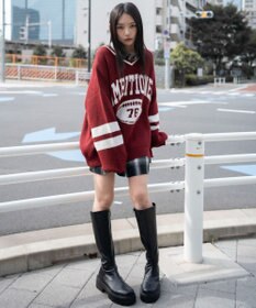 WEGO 【25年秋冬新作】フラッフィーVネックニットBIGプルオーバー