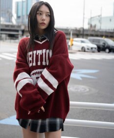 WEGO 【25年秋冬新作】フラッフィーVネックニットBIGプルオーバー
