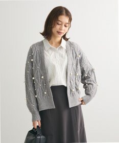 Green Parks パール付ケーブルニットカーディガン