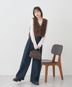 earth music&ecology フェイクファーショートジレ