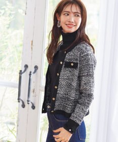 Tiaclasse 【洗える】ツイードニットカーディガン