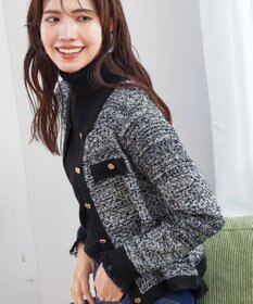 Tiaclasse 【洗える】ツイードニットカーディガン