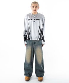 WEGO 【ユニセックス着用ITEM】ファイヤーパターンゲームロゴT（長袖）