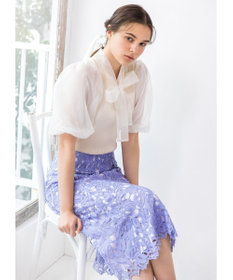 【WEB限定】【TOCCA LAVENDER】Tulips Lace Skirt スカート, サックスブルー系, 0