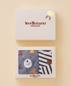 MIKI HOUSE HOT BISCUITS ボーダー柄長袖Tシャツ＆ベビースパッツギフトセット【BOX付き】