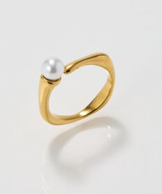 Phoebe 〈金属アレルギー対応〉ラスターフレームパールカフリング　ゴールド/ステンレス/大ぶり/存在感◎/主役級/変形