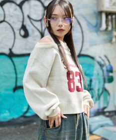 WEGO オープンショルダーナンバリングニット