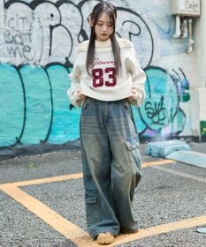 WEGO オープンショルダーナンバリングニット