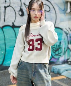 WEGO オープンショルダーナンバリングニット