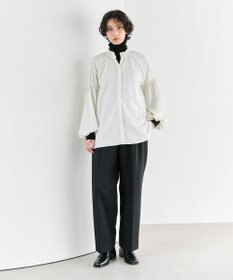 #Newans 【洗濯機可/しわになりにくい】シャーリングネック ボリュームスリーブブラウス