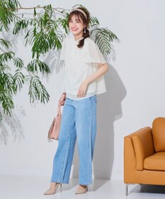 Tiaclasse 【洗える】大人上品なシフォンジャガードフリルカラーブラウス