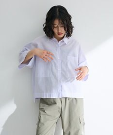 Green Parks 綿麻混５分袖ターンバックシャツ