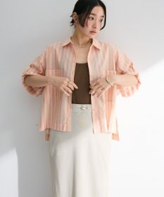 Green Parks 綿麻混５分袖ターンバックシャツ