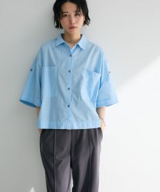 Green Parks 綿麻混５分袖ターンバックシャツ