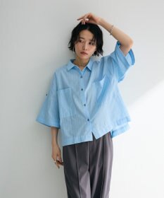 Green Parks 綿麻混５分袖ターンバックシャツ