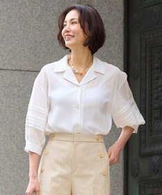 自由区 L 【洗える】ピンタックスリーブ ブラウス
