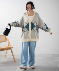 WEGO 【ユニセックス着用ITEM】オーバーフィットドライタッチパターンカーディガン