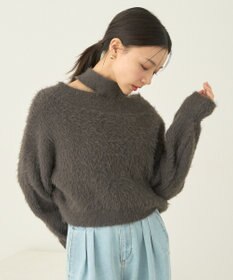 earth music&ecology ロングシャギースリットネックニットプルオーバー