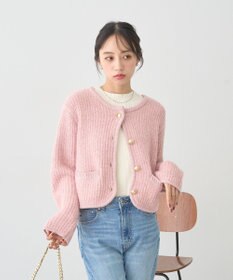 earth music&ecology 【WEB限定】ゴールド釦ショートニットカーディガン