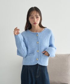 earth music&ecology 【WEB限定】ゴールド釦ショートニットカーディガン