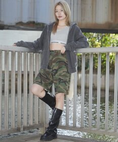 WEGO 【ユニセックス着用ITEM】ピグメントダメージアップリケZIPパーカー