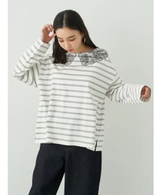 earth music&ecology レースプリントボーダープルオーバー