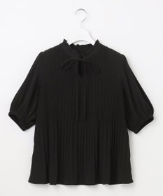 Feroux 【洗える】プリーツコンビ半袖 ブラウス