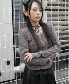 WEGO ヴィンテージウォッシュネックリボントップス