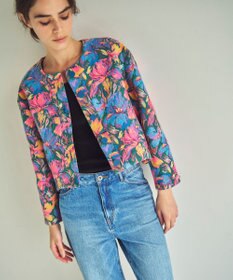 GRACE CONTINENTAL フラワージャガードノーカラージャケット