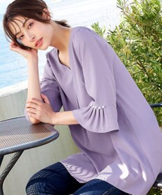 Tiaclasse 【洗える】タックフレアパール付き袖チュニックブラウス