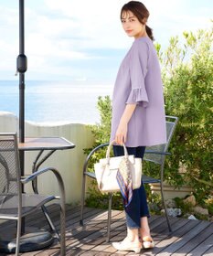 Tiaclasse 【洗える】タックフレアパール付き袖チュニックブラウス