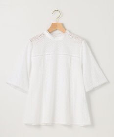 組曲 【WEB限定色あり】エンブロイダリーレース　ハイネック半袖ブラウス