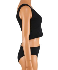 San-ai Resort（三愛水着楽園） 【WEB限定】5点セット キャップ付きUVカットタンキニ+ティアードラッシュセット水着【BeachQueen(ビーチクイーン）】