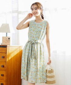 Tiaclasse 【洗える】大人華やかなノースリーブ花柄ワンピース